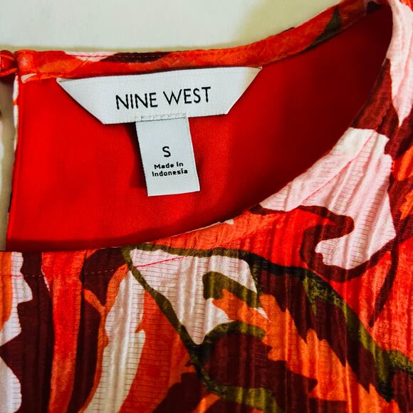 Nine West Crinkle Floral Print Sleeveless Maxi Dress Size S Small Orange Multi - Picture 3 of 6